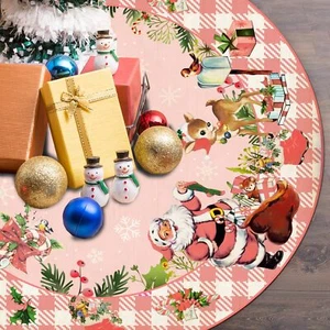 Pink Christmas Decorations Vintage Christmas Tree Skirt Merry Christmas Santa... - Picture 1 of 5