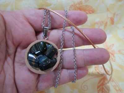 Handmade Blue Tiger's Eye Nugget Pendant w/ Silver Plated Rolo Chain 18" + / N Foto 1 de 4