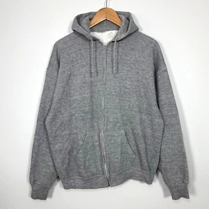 Vintage SPORTSWEAR Plain Zip Up Hooded Sweatshirt Gray XL Gray USA Hoodie 70s - Picture 1 of 9