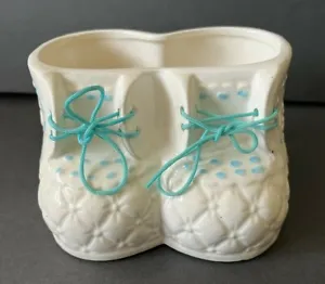 Baby Boy Booties Ceramic Planter Vase Shoe Nursery Laces Retro Quilted Vintage - Picture 1 of 7