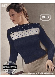 1940's Ribbed Sweater with Embroidered Spots Knitting Pattern Bust 33-34 - Picture 1 of 2