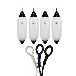 4 x HURRICANE Boat Fender: White/ Blue PM04 - FREE SPLICED END 10MM ROPE - Picture 1 of 2