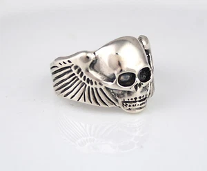 925 STERLINGSILBER Schädel Skelett Ring Biker Engel Flügel Hubschrauber Hölle Schmuck - Bild 1 von 6