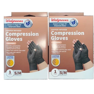 2 Paar - Walgreens Kupfer infundiert Hand Relief Kompressionshandschuhe S/M Größe - Bild 1 von 5
