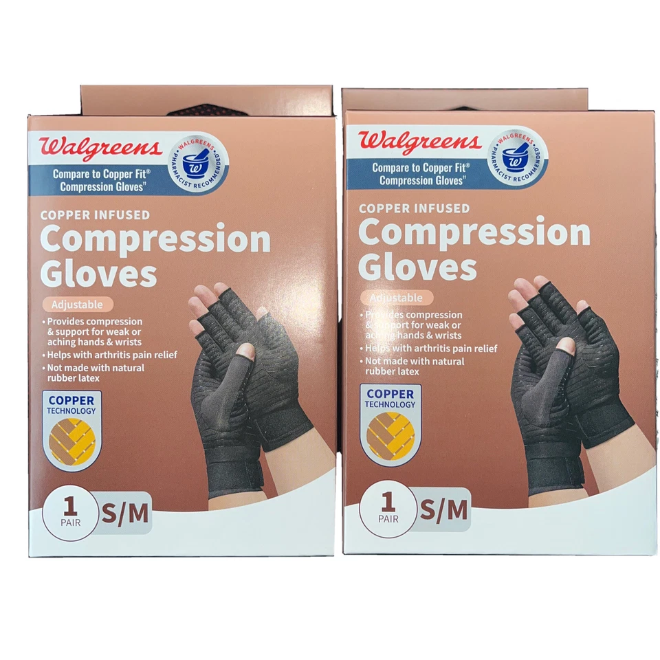 2 Pares - Guantes de Compresión Walgreens Alivio para Manos con Infusión de Cobre Talla S/M Foto 1 de 4