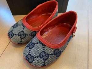 Gucci GG Canvas Red Leather Baby Shoes 12cm Unused J7 - Picture 1 of 5