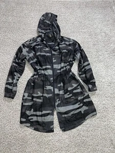 Xersion Gray Camouflage Hooded Longline Jacket Womens Small Windbreaker  - Picture 1 of 14