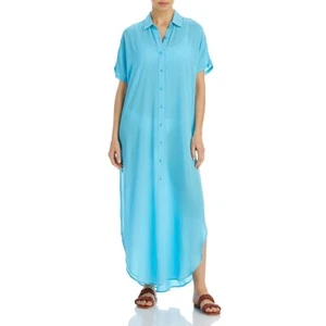 Aqua Swim Women's Button Front Maxi Swim Cover-Up Blue B4HP $88 - Picture 1 of 8