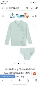 Little Girl Long Sleeve Girl Rash Guard Swimsuit Set 2 Piece "Mint Chip" 0-3 Mon - Picture 1 of 6