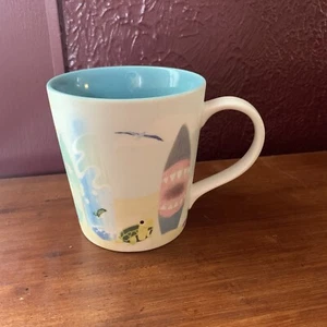 2010 Starbucks Hawaii Shark Surfboards Coffee Mug Cup Sea Gulls Sand Turtle - Bild 1 von 6
