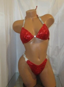 NPC competition FIGURE  posing suit RED  hologram brand new never worn - Picture 1 of 3
