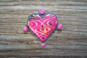 OOAK Southwestern Sterling Silver Pink Neon Opal Mosaic HEART Cluster Ring ADJ - Picture 1 of 14