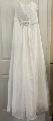 David's Bridal Size 10 Strapless A-Line Lace Tulle Wedding Dress Ivory - Image 1 of 4