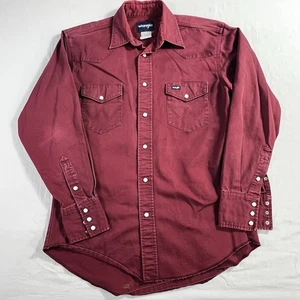Vintage Wrangler Brush Popper Heavy Western Shirt Maroon Pearl Snap Gr. Large - Bild 1 von 6