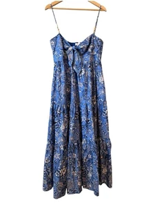 Maxi Vestido House of Harlow X Revolve Pajarita Frontal Floral En Niveles Azul Lino L - Imagen 1 de 6