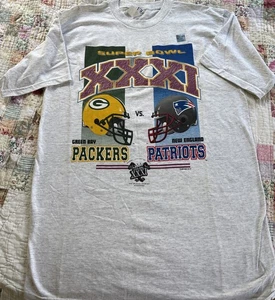 Vintage Packers Patriots Super Bowl XXXI T-Shirt Size L Gray 1997 90s NFL - Picture 1 of 7