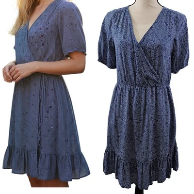 Lucky Brand Mila Women’s Wrap Front Blue Polka Dot Slip Lined Dress – Size Small - Image 1 of 4