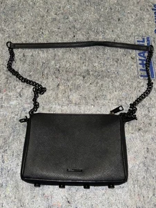 Rebecca Minkoff Crossbody Bag Womens Black Saffiano Chain Strap Zip Pocket Studs - Picture 1 of 11