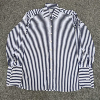 Camisa Turnbull & Asser Para Hombres 17 Blanco Azul Rayas Kingsman Vestido Formal Foto 1 de 4