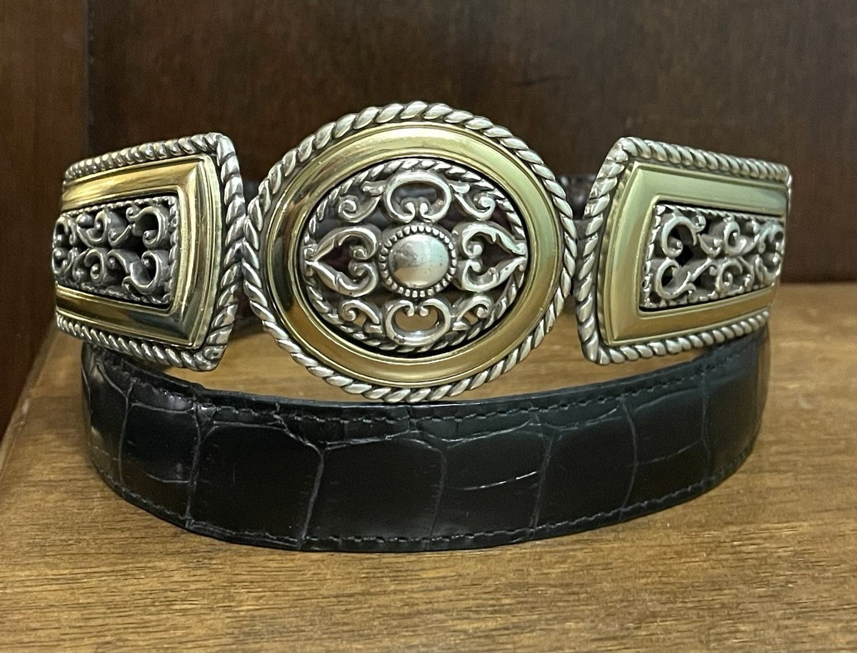 Brighton #40209 Black/Brown Reversible Croco Enbossed Leather Belt VTG Brighton Vintage Reversible Black Brown Croc Embossed Belt  main image 2
