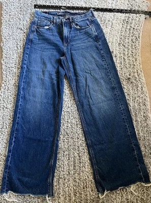 Pantalones de mezclilla American Eagle para mujer 4 largos azules tiro súper alto holgados pierna ancha dobladillo crudo Foto 1 de 4