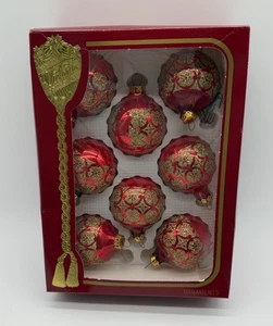 Victoria Collection Set di 8 Addobbi Natalizi Vetro Glitterato Oro Rosso - Foto 1 di 3