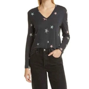 Rails Neu ohne Etikett Sami Sternenmuster V-Ausschnitt Langarm-T-Shirt in Schwarz - Größe Large - Bild 1 von 9