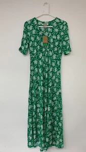 Women's Boden Maxi Dress Jersey Short Sleeve Pocket V-Neck Green/White Size 10R - Picture 1 of 17