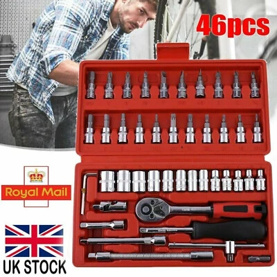 46PCS Small Drive Socket Ratchet Wrench Screwdriver Set, 1/4 Inch Metric Socket - Image 1 of 4