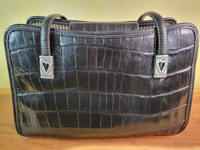 Vintage BRIGHTON Black Croc Embossed Leather Shoulder Bag Satchel - Image 1 of 4