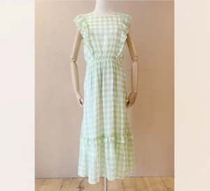 NEW in loom womens swiss dot gingham midi dress green spring easter M 8 10 - Picture 1 of 4