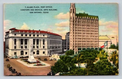 Cartão postal vintage Alamo Plaza com carros clássicos SAN ANTONIO Texas TX - Imagem 1 de 2