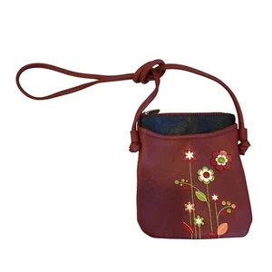 Espe Red Floral Vegan Leather Mini Crossbody Bag With spaghetti Strap & Top Zipp - Picture 1 of 9