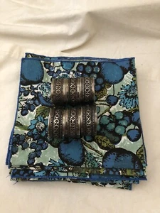 7 Mod blau grün türkis Ernte Obst Gemüse MCM Baumwolle Servietten + 6 Ringe EUC - Bild 1 von 13