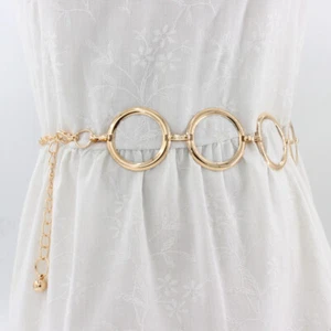 Women Circle Metal Chain Belt Gold Fringe Ring Waist Chain Clothing ∑ - Picture 1 of 13