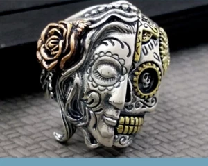 *NEW SIZES* DUAL PERSONALITY HALF GODDESS HALF SKULL RING! - Picture 1 of 7