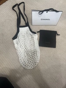 Chanel Crochet Mesh Tote/black White Net Bag - Picture 1 of 7