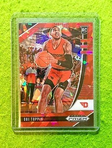 OBI TOPPIN RED PRIZM CRACKED ICE ROOKIE CARD JERSEY #1 DAYTON RC KNICKS 2020  SP