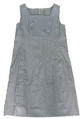 J Peterman Dress Sz 20 Blue Stripe Seersucker Sleeveless Lined Knee Length Retro - Image 1 of 4