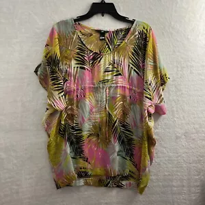H&M bluzka top damska 4 kwiatowy wielokolorowy krótki rękaw dekolt w serek poliester sweter - Zdjęcie 1 z 8