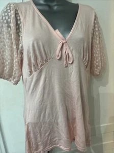 DOROTHY PERKINS BLUSH PINK TOP. Puff Mesh Sleeves.SIZE M. V-Neck. Tie Detail. - Picture 1 of 7