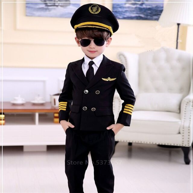 Uniformes de piloto de avión para niños, disfraces de Cosplay de