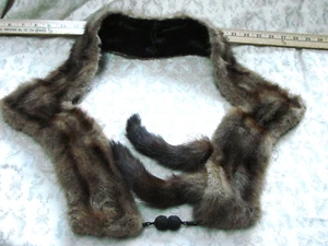 Vintage 20s Edwardian Fur collar Scarf Brown Mink lined Crochet Snap Tails Deco - Picture 1 of 8