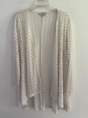 Chaqueta Top Joan Rivers Para Mujer Marfil Encaje Cubierta Frente Abierto Talla Mediana Foto 1 de 4