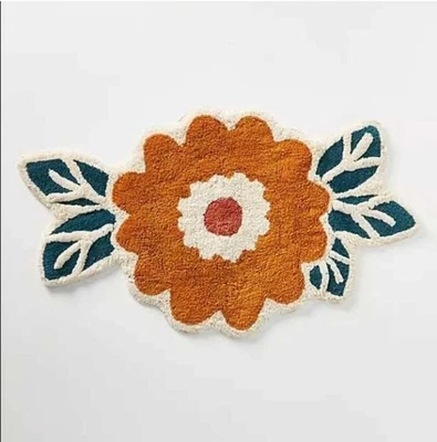 By ANTHROPOLOGIE Tufted Orange Flower Floral Bouquet Bath Mat Cotton RUG 34 × 21 - Image 1 of 4