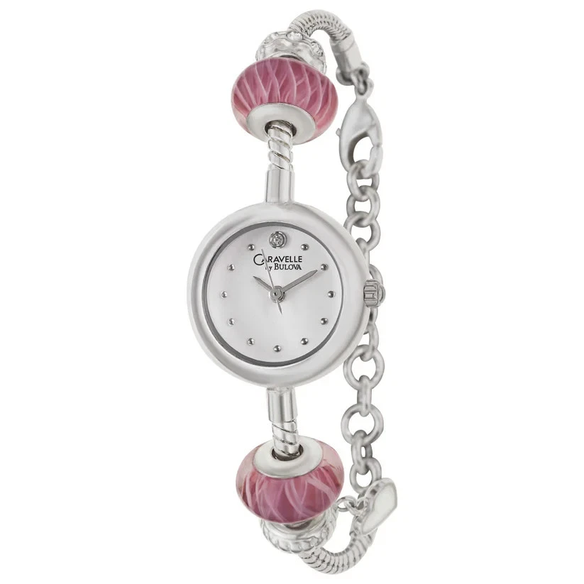 Caravelle by Bulova 43L140 Women's Round White Analog Raspberry Beads Watch