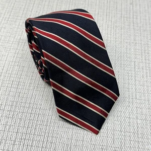 VTG ADOLFO Raw Shantung Deep Navy Silk Repp Red Striped Regimental Tie - Picture 1 of 5
