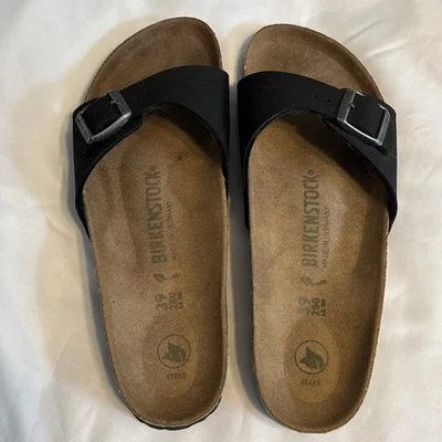Birkenstock 马德里拖鞋凉鞋黑色女式 39/8.5 二手状况完好 — 第 1/4 张图片
