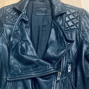 All Saints Spitalfields Asymmetrical Leather Jacket Black Biker 12 Quilted Soft - Picture 1 of 13