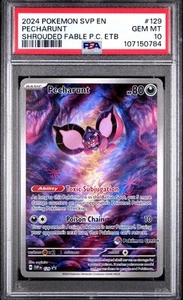 2024 Pokemon Shrouded Fable Pokemon Center ETB PECHARUNT 129 Black Star PSA 10 - Picture 1 of 2